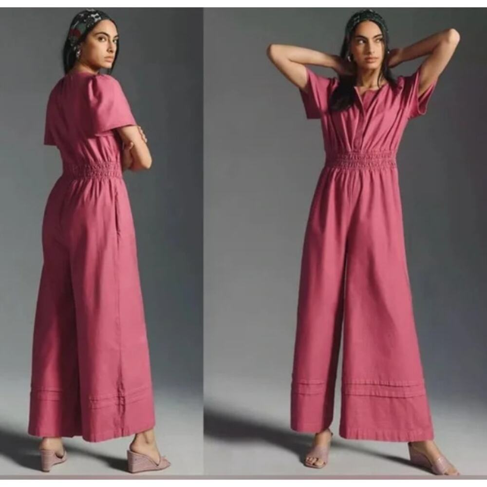 Anthropologie Somerset Jumpsuit Womens XS Pink Wide Leg Boho Casual Cottage